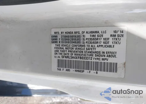 2015 Honda Odyssey Ex from USA, damaged, VIN 5FNRL5H4XFB033312